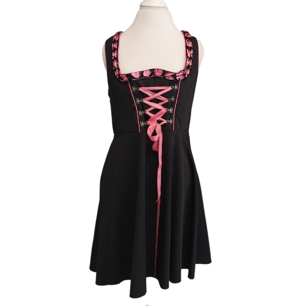 Gaudi Leathers Corset Dress German Dirndl Bavarian Oktoberfest Black Pink Sz 38